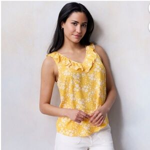 LC Lauren Conrad Yellow Floral Ruffle V-Neck Camisole
